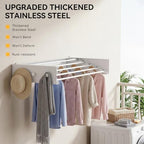 Collapsible Laundry Drying Rack Wall Mounted - 31.5 Inch Metal Clothing Drying Rack with 6 Hooks, Retractable Foldable Dry Racks for Laundry Drying Indoor, Heavy Duty Towel & Coat Hanger - Image 6