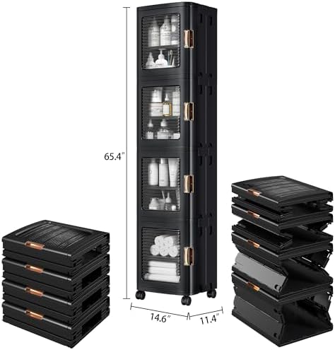VECELO 4-Tier Narrow Storage Cabinet with Wheels, Black - Image 2