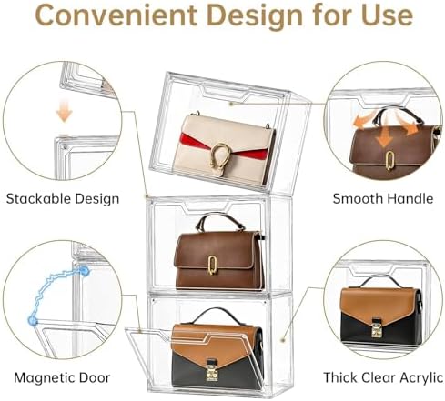 Purse Organizer for Closet,Clear Acrylic Display Case for Handbag Organizer, Purse Storage Box with Magnetic Door, Plastic Storage Bins for Book, Collectibles, Cosmetic (9 Pack) - Image 3