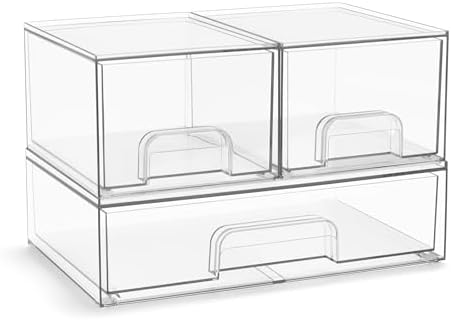 Sorbus Clear Stackable Storage Drawers (3 Pack, 4.4'' Tall and 12.1'' Wide) by Sorbus