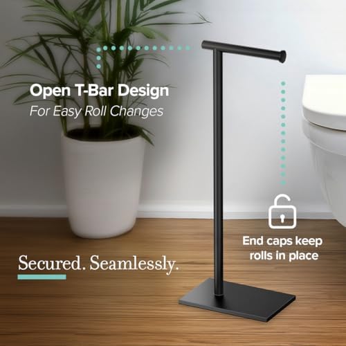 Gatco 1431MX Modern Square Base Toilet Paper Holder Stand, Matte Black, 22.25"H - Image 3