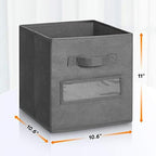 11 Inch Storage Cube,Storage bin (Set of 10) Foldable Fabric Cube Storage Bins with 10 Labels Window Cards & a Pen,Baskets Containers for Shelves,Closet Organizers Box for Home & Office,Gray - Image 3