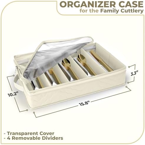 Sorbus Flatware Storage with Clear Lid & Adjustable Divider (Beige) - Image 2