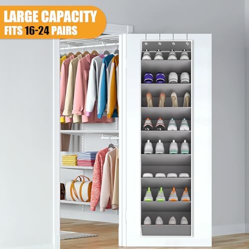 KYEVIS Over The Door Shoe Organizer Storage Fit 16-24 Pairs Hanging Shoe Rack Organiser for Closet Door, Deep Pocket Shoe Holder for Sneakers,Boots Storage(2 Pack Gray) - Image 2