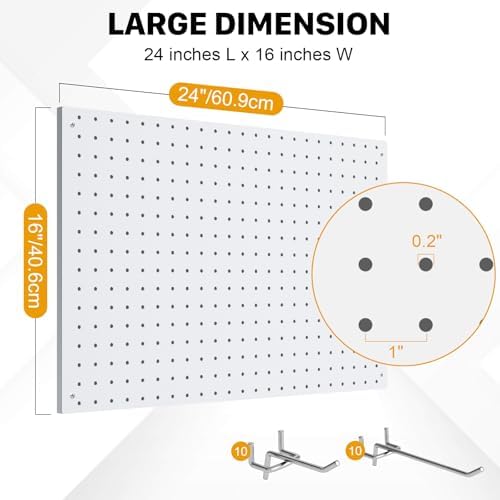 Peg Board, 2 Pack Metal Pegboard Panels White Pegboards Wall Organizer with Frame Large Heavy Duty Peg Board with Hooks for Walls Home, Garage Tool Storage, Office, Craft Room, Kitchen 24”×16” - Image 3