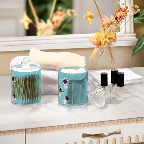 Fustylead 4 Pack Cute Astronauts in Space Qtip Holder Dispensers for Cotton Swab, Ball, Round Pads, Floss, Plastic Apothecary Jar Set for Bathroom Canister Storage - Image 6