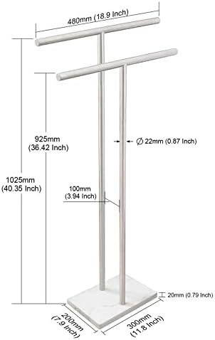 40 Inch Standing Towel Rack Double-T Shape Tall Bath Towel Sheet Holder with Marble Design Base for Bathroom Floor Next to Tub or Shower 2 Tier Towel Holder Stand Stainless Steel Brushed Nickel - Image 2