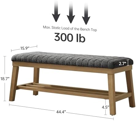 VKNOW Entryway Bench, Storage Shoe Bench with Rubberwood Legs, Black - Image 2