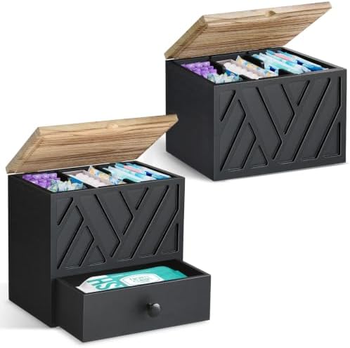 Tampon Holder for Bathroom Decor, Feminine Product Organizer with Lid and Drawer, Shark Week Tampon Storage, Wood Pad and Tampon Organizer for Toilet Organizer, Bathroom Accessories Box for Girl Stuff by Jorkol