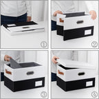PRANDOM Foldable Storage Bins with Lids [3-Pack] Fabric Collapsible Storage Boxes Baskets Cubes Containers with Handles for Closet Living Room Bedroom (Black & White 17.7x11.8x11.8'') - Image 6