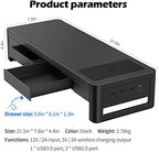 meatanty 3 In 1 Monitor Stand Riser with 2 Drawers,1 Wireless Charging Module and 4 USB Ports,Metal Computer Stand Support Transfer Data & Charging,Desk Organizer for PC,iMac (21 inches) - Image 6