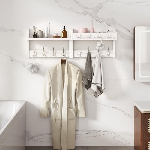 YMYNY 31.5" Coat and Key Rack Wall Mount with Shelf, White, HWS007W-2 - Image 6