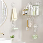 LUXEAR Shower Caddy Suction Cup, No Drilling Strong Hold Shower Organizer with Hooks & Soap Dish Fast Draining Removable Reusable Bathroom Storage Shelf Friendly for Bathroom/Kitchen/RV 22LBS Capacity - Image 2