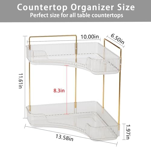 shuang qing 2-Tier Corner Bathroom Counter Organizer – Classic Storage Shelf for Makeup, Perfume & Toiletries, Space-Saving Countertop Tray Fits Bathroom, Dresser, Kitchen (Classic White) - Image 2