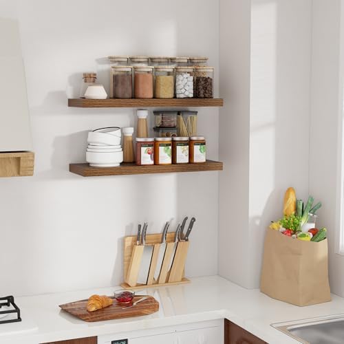 Floating Shelves for Wall, 24 inch Wooden Walnut Wall Shelves - Image 2