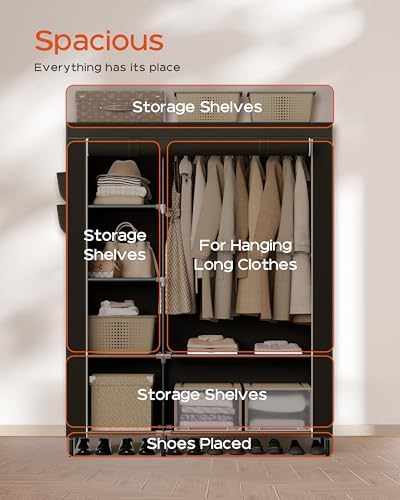 CASAMAYA Portable Closet, 48 Inch Large Capacity Wardrobe Closet, Clothes Storage Organizer with Shelves and Hanging Rod, Easy to Assembly, Black PCT221B01 - Image 5