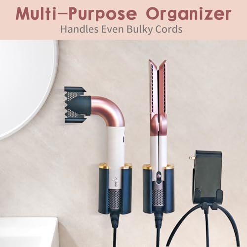 Dyson Airwrap Holder, Aluminum Curling Iron Holder Wall Mount for Dyson Airwrap/Airstraight/Shark Flex Style, Flat Iron Holder for Bathroom Storage, Black & Gold Chochoyah - Image 2