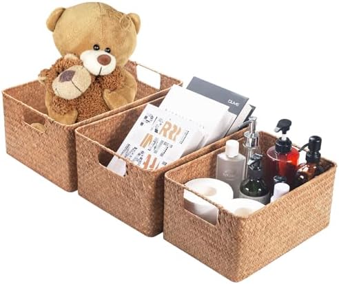 YANGQIHOME Wicker Baskets, [Set of 3] Woven Baskets for Storage, Seagrass Storage Baskets for Organizing with Built-in Handles, Open Storage Bins, Multisize, Natural by YANGQIHOME