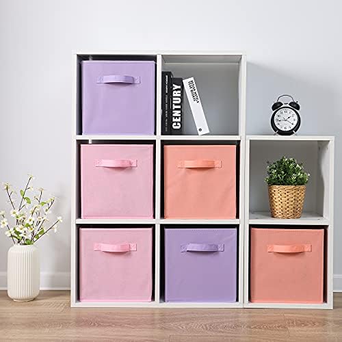 Stero 13x13x13 Inch Fabric Storage Bins 6 Pack Fun Colored Durable Storage Cubes with Handles Foldable Cube Baskets for Home, Kids Room, Closet and Toys Organization Purple, Pink, peachpuff - Image 7