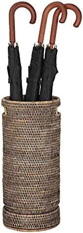 Kouboo La Jolla Round Rattan Umbrella Stand with Water Catch Black-Wash - Image 6