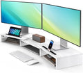AMERIERGO Dual Monitor Stand Riser- 3 Shelf Screen Stand with Adjustable Length and Angle, 2 Extra Functional Slot Desktop Organizer Stand for PC, Computer, Laptop (White) by AMERIERGO