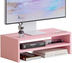 DS502P TEAMIX 20 inch Pink Monitor Riser Stand - 2 Tiers, Wood Desktop Bookshelf by TEAMIX