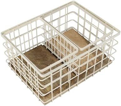 happimess Evvie 3-Piece Wire Metal Wood Nesting Baskets 15", Almond/Natural - Image 5