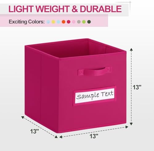 13x13 storage cube bins (Set of 10) Foldable Fabric storage cubes with 10 Labels Window Cards & a Pen,13 inch cube storage bins,Closet Organizers for Shelves,Cubby Organizer Boxes,Dark pink - Image 2