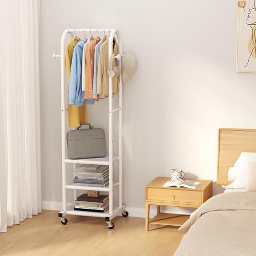 Dttwacoyh Clothing Rack with Wheels,Narrow Metal Garment Rack,White - Image 6