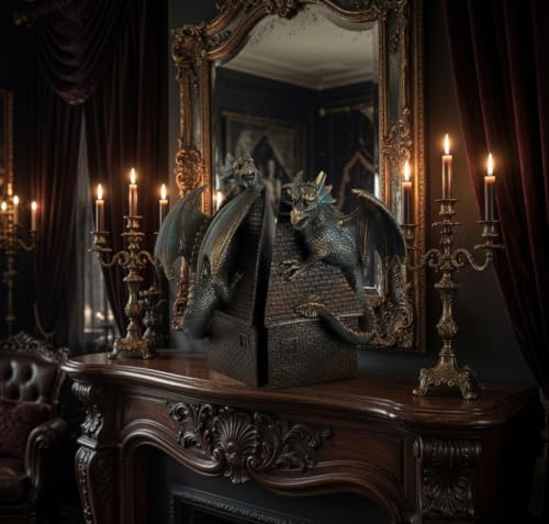 Bellaa Dragon Bookends Set of 2 - Heavy Duty Decorative Book Ends for Shelves, Medieval Gothic Castle Guardian, Non-Skid Resin 7.5" Vintage Bronze 28670 - Image 7