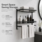 CAXIMSY Towel Rack for Bathroom with 3 Tier Shelf Double Bar Hook (Black) - Image 3