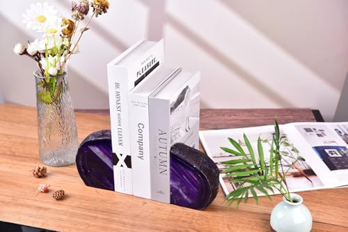 AMOYSTONE Purple Agate Bookends Book Stoppers for Living Room Shelves - Image 4