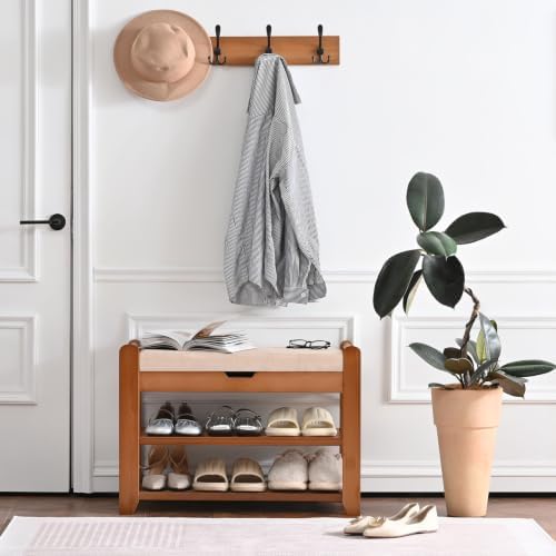 27.6in Shoe Rack with Storage Bamboo Entryway Bench with Drawer & Hooks by Homman