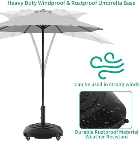 QZER Umbrella Base with Wheels, Umbrella Stand Heavy Duty 100lb Windproof - Image 6