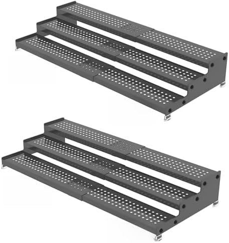 Expandable 3-Tier Metal Spice Rack, Heavy Duty Kitchen Step Shelf Organizer for Cabinet, Pantry & Countertop, Non-Slip Storage for Spices, Perfumes & Collectible Figures(GREY,2PACK) by Sylrceo