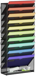 Marbrasse Wall File Holder 11-Tier Hanging Wall File Organizer, for Papers, Files Clipboard & Magazine Organizer, Wall Mount File Holder Great for Office Home (Black) by Marbrasse