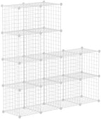 HUBSON Wire Cube Storage Organizer, Book/Toy/Craft/Potted Plants and petCloset Organizers and Storage Shelves, 12-Cube Freely Combinable Metal Grids Storage Shelf, White Iron by HUBSON