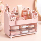Makeup Organizer for Vanity with Brush Holder, Countertop Bathroom Cosmetic Organizer Skin Care Storage, Large Easy to Store Lipsticks, Nail Polishes, Perfumes, Eyeshadow Palettes (Pink) by Unknown