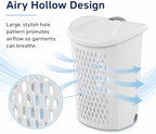 135L White Wheeled Plastic Laundry Hamper - Rolling Laundry Basket with Lid - Image 2