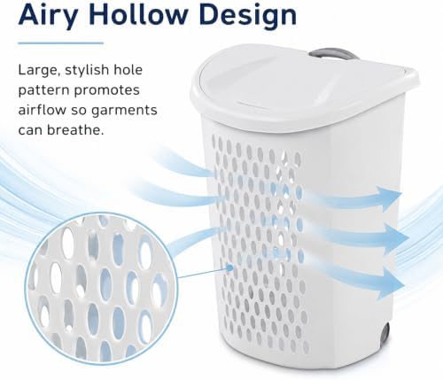 135L White Wheeled Plastic Laundry Hamper - Rolling Laundry Basket with Lid - Image 2
