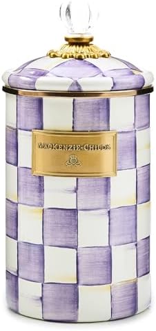 MACKENZIE-CHILDS Enamel Canister, Large, Purple-and-White Violet Check by Unknown