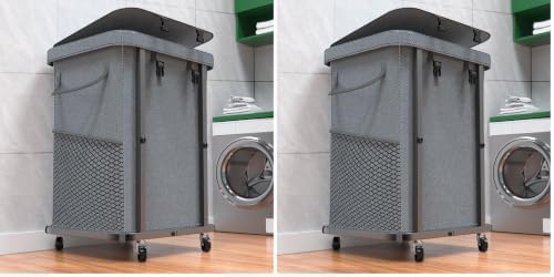 40 Gal(150L) Laundry Basket with Lid, Rolling Laundry Hamper with Wheels, Dirty Clothes Hamper with Metal Frame and Removable Bag Design, Suitable for Laundry Room, Bedroom - Grey (Pack of 2) by Unlockyourhomestoragelife