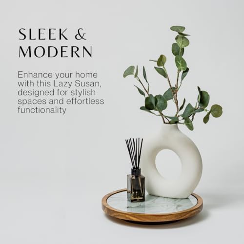 Rickby, 12" Premium Acacia Wood Lazy Susan Turntable for Table Top with Removable Marble Texture Glass Plate, Wooden Lazy Susan for Dining Table Centerpiece & Kitchen Countertop - Image 7