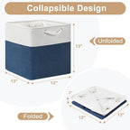 13x13 Storage Cube Bins 4Pack,Collapsible Cube Storage Organizer for Closet, Fabric Storage Box w/ Rope Handles, Foldable Storage Baskets for Shelves, Clothes,Closet Organization - White/Blue - Image 2