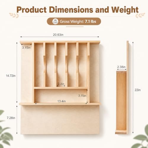 Briwooody Trim-to-Fit Silverware Drawer Organizer with 9 Compartments - Image 2