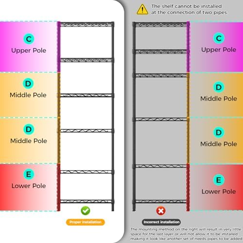 Golpart 6Tier Adjustable Storage Shelves Metal Wire Shelving Standing Shelf - Image 5