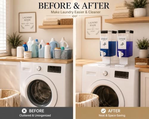 Soaoo 2 Pcs Laundry Detergent Dispenser 87 oz Liquid Soap Dispenser with Faucet for Laundry Room 2 Liquid Detergent Holder with Labels and 2 Measuring Cup Fabric Softener Container - Image 4
