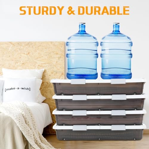 Beeveer 4 Pcs Plastic Under Bed Storage Container 31.5x15.8x5.2inch, Brown - Image 6