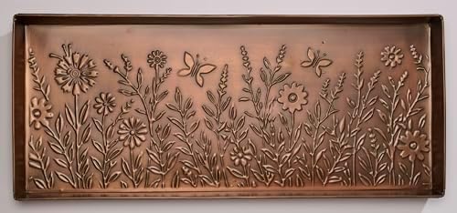 HF by LT Butterfly Garden Pattern Metal Boot Tray, 30 x 13 inches, Antique Copper Finish by HFbyLT