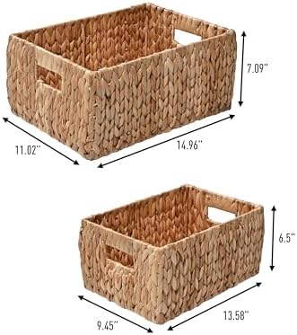 Eyely KSB1008A-2SET Nathan Rustic Minimalist Hand-Woven Hyacinth Nesting Wicker Storage Shelf Baskets with Handles, Seagrass Containers for Decoration in Living Room, Natural - Image 3